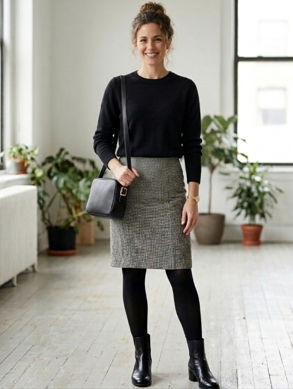 Mario Serrani Grey Textured Pencil Skirt